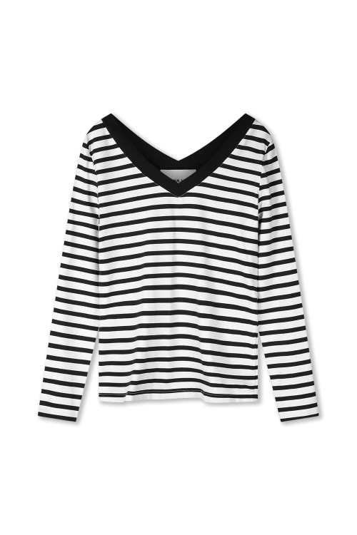 Top V-neck Stripe 7650 Zwart/Wit