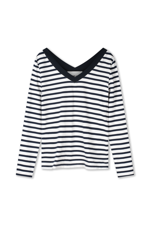 Top V-neck Stripe 7650 Marine/Wit