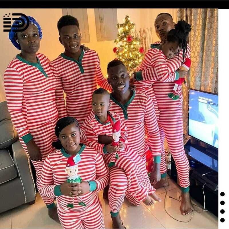 Matching Family Christmas Pajamas Set – Long Sleeve Red &amp; White Stripe with Green Trim/ Matching Long Pants with Green Trim