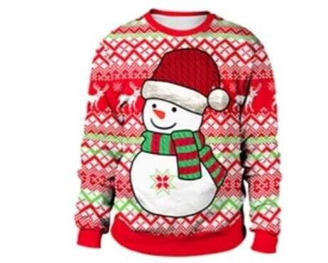 Christmas Sweaters – Red Sweater with  Snowman and Reindeer