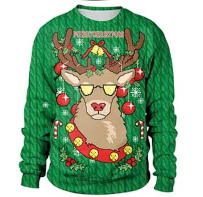 Christmas Sweaters – Green Sweater with  Brown and Reindeer
