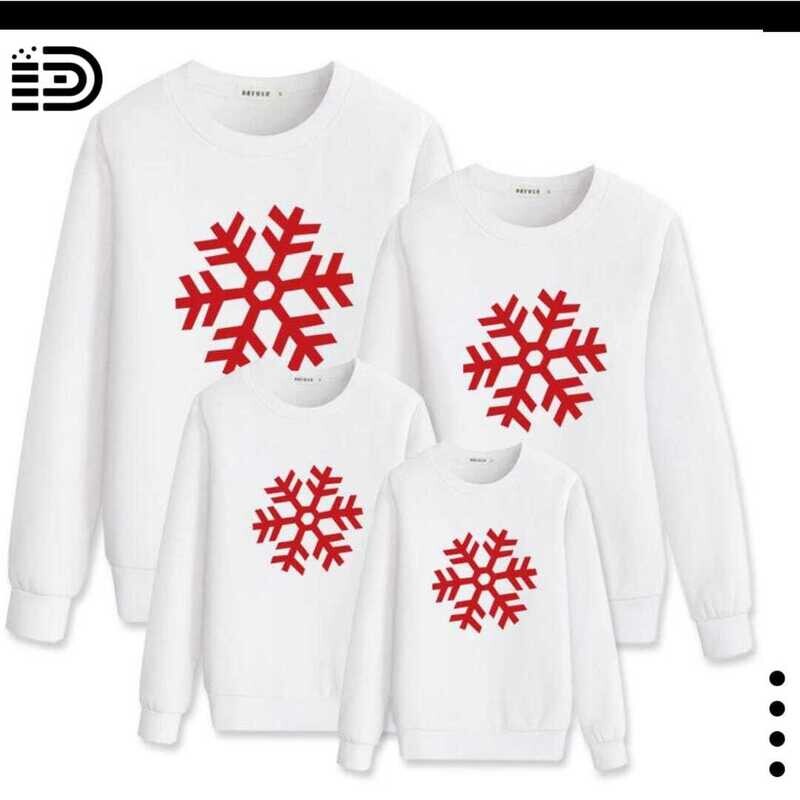 Family Christmas Sweaters – Full White with Red Snowflakes