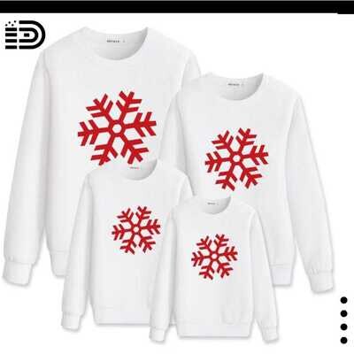 Family Christmas Sweaters – Full White with Red Snowflakes