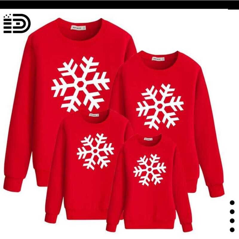 Family Christmas Sweaters – Full Red/ Full White with Snowflakes