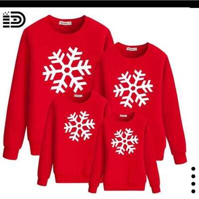 Family Christmas Sweaters – Full Red/ Full White with Snowflakes
