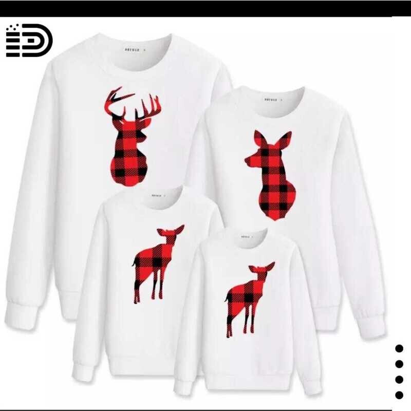 Family Christmas Sweaters – Full with Red and Black (Buffalo Plaid)  Reindeers