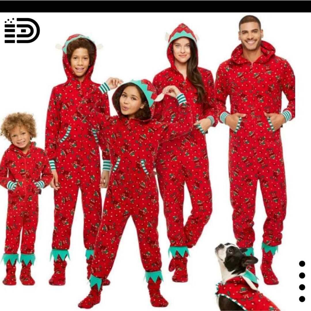 Matching Family Christmas Pajamas Set – Red Christmas Onesie/Jumpsuit with Hoodie