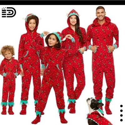 Matching Family Christmas Pajamas Set – Red Christmas Onesie/Jumpsuit with Hoodie