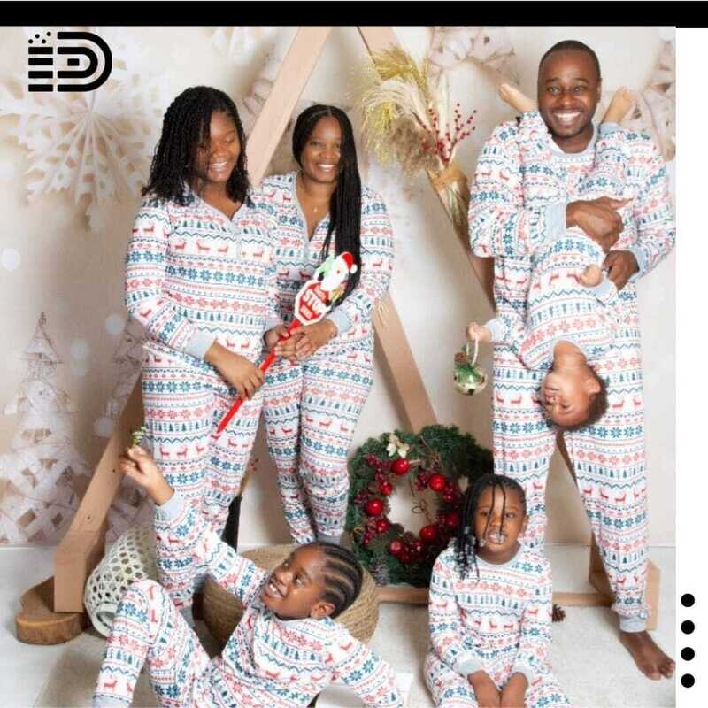 Matching Family Christmas Pajamas Set - Christmas Pajamas for Family Multi-Patterned Long Sleeve with Grey Trim and long Cotton Pants