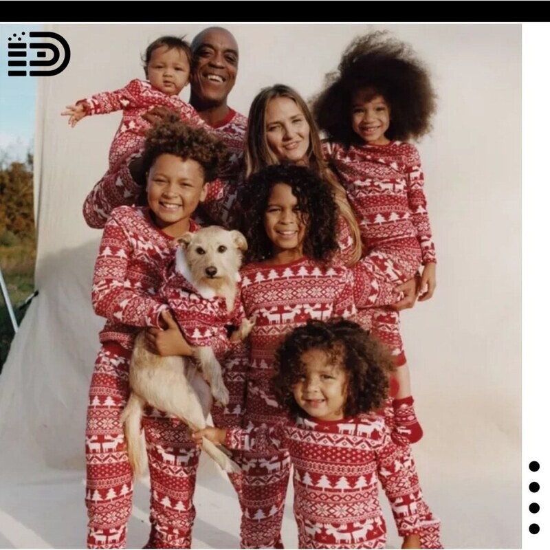 Matching Family Christmas Pajamas Set – Full Red w/ White Christmas Tree.