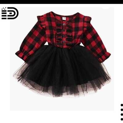 Christmas Outfit - Buffalao Plaid Christmas Baby Girl Outfit with Black Tutu Skirt
