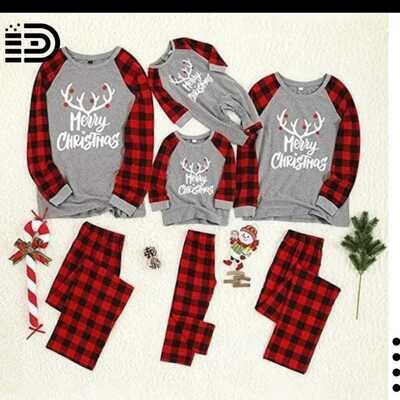 Matching Family Christmas Pajamas Set - Christmas Pajamas for Family Multi-Patterned Long Sleeve with Buffalo Plaid Sleeves and Long Buffalo Plaid Cotton Pants