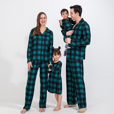 Matching Family Christmas Pajamas Set – Green Buffalo Plaid Pajama Set with Long Pants