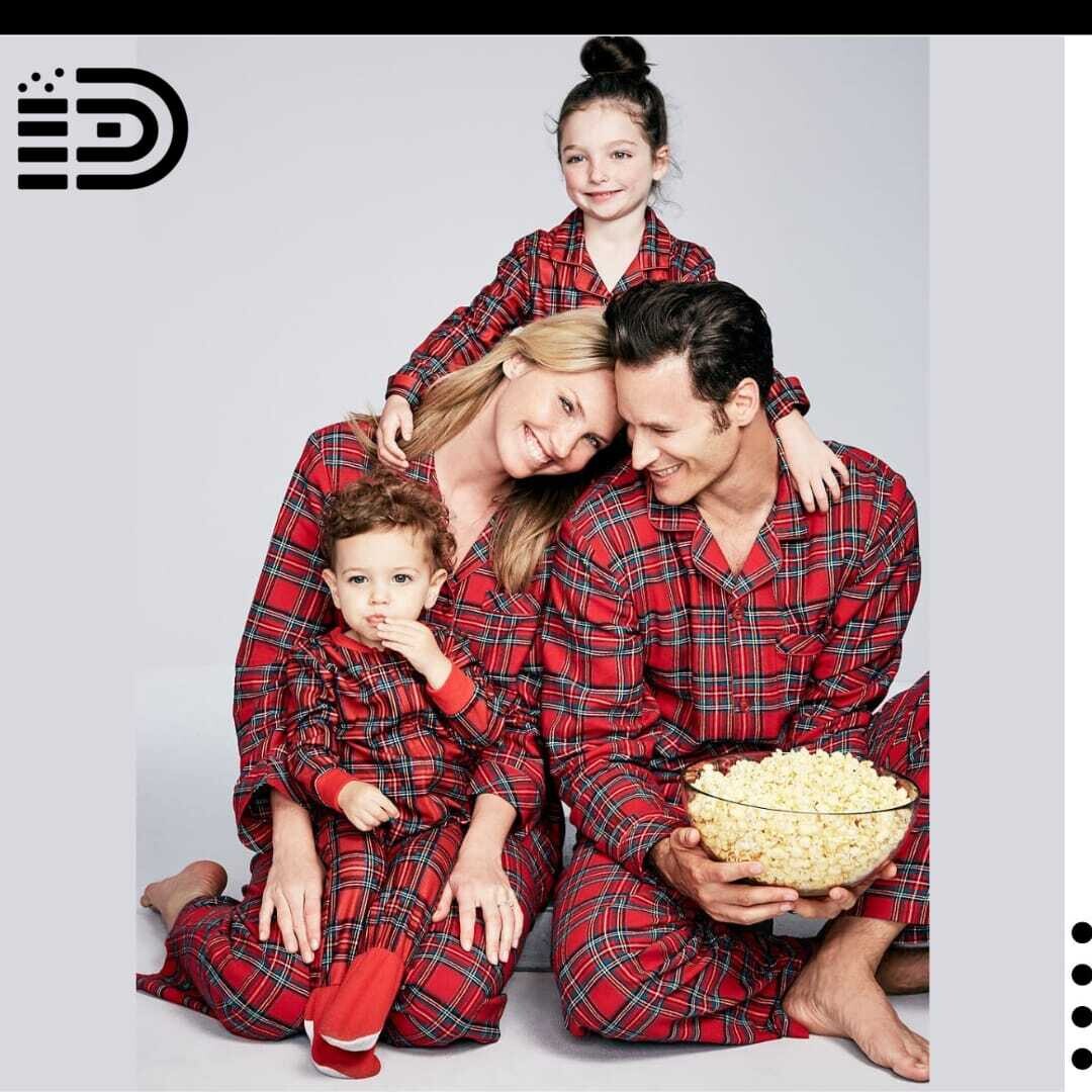 Matching Family Christmas Pajamas Set – Red  Plaid Long Sleeved Button Front Pajama Set with Long Pants