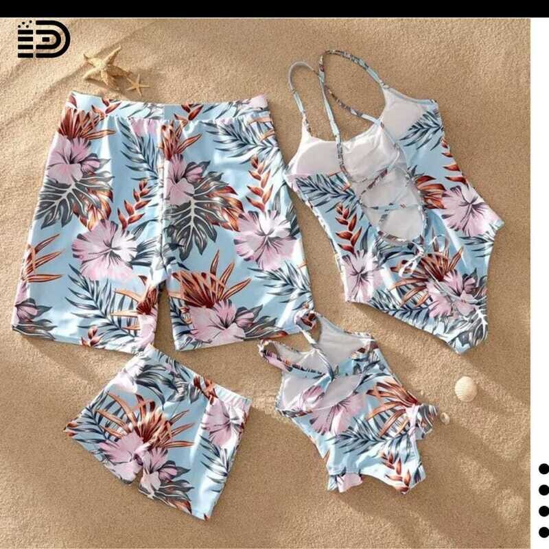Matching Family Swimwear - Pink and Blue Floral Print