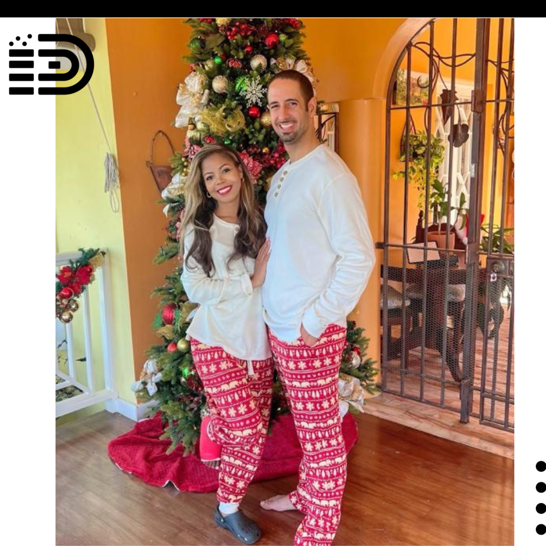 Matching Family Christmas Pajamas Set – Long Sleeved WhiteTop w/ White and Red  Snowflake Patterned Long Pants.