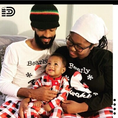 Matching Family Christmas Pajamas Set – Bear Family. White Long Sleeve with Red, Black and White Plaid Long Pants (Female) . Black Long Sleeve with Red, Black and White Plaid Long Pants (Male)