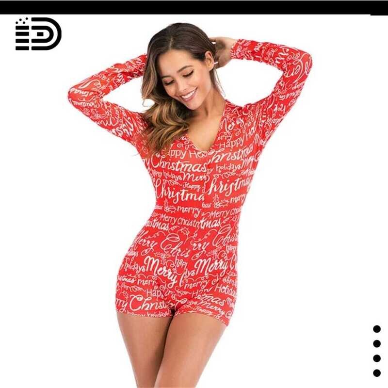 Christmas Pajamas Oesie -  Red &amp; White Onesie (Female)