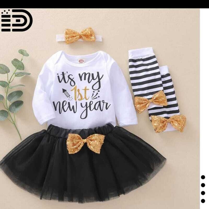 New Year Outfit - White, Black and Red Baby Girl Outfit  with Black Tutu Skirt
