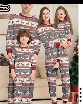 Matching Family Christmas Pajamas Set – Red & White Candy Stripe (Female) /Grey, Male Top & Red & White Candy Stripe Long Pants