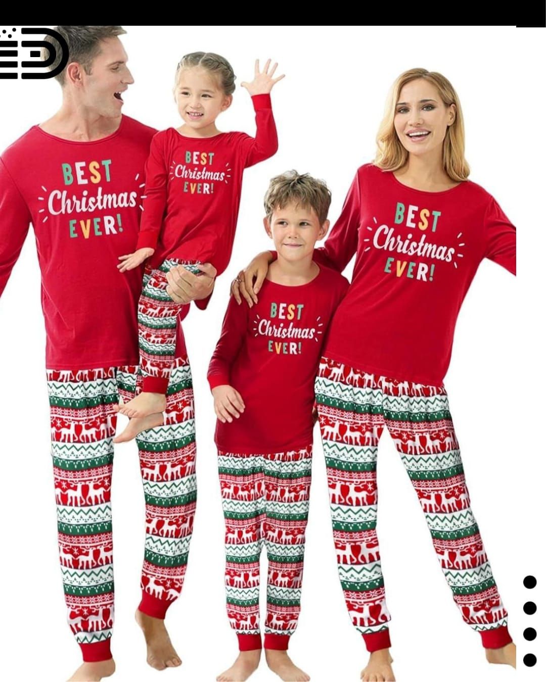 Matching Family Christmas Pajamas Set – Red &amp; White Candy Stripe (Female) /Grey, Male Top &amp; Red &amp; White Candy Stripe Long Pants