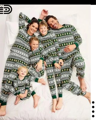 Matching Family Christmas Pajamas Set – Red & White Candy Stripe (Female) /Grey, Male Top & Red & White Candy Stripe Long Pants