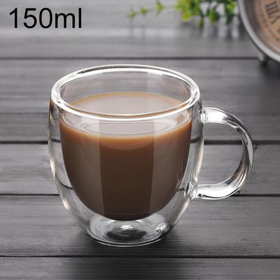 Стакленa чаша со двоен ѕид со рачка 150ml сет 6 парчиња
