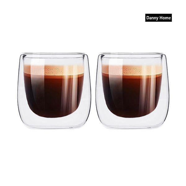 Стаклени чаши со двоен ѕид за еспресо 80ml сет 2 парчиња