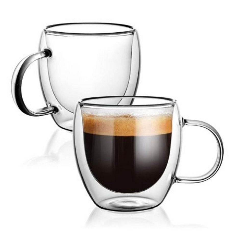 Стаклени чаши со двоен ѕид со рачка 80ml сет 2 парчиња