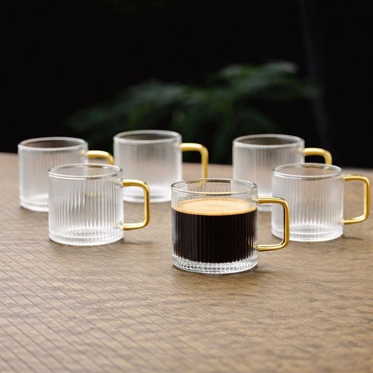 Стакленa чаша шоља со рачка LINE 150ml сет 6 парчиња