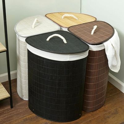 Корпа за веш аголна бамбус со капак 