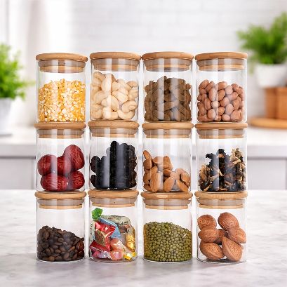 Садови тегли за намирници со дрвени капаци бамбус сет 12 парчиња