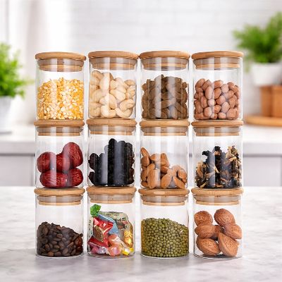 Садови тегли за намирници со дрвени капаци бамбус сет 6 и 12 парчиња