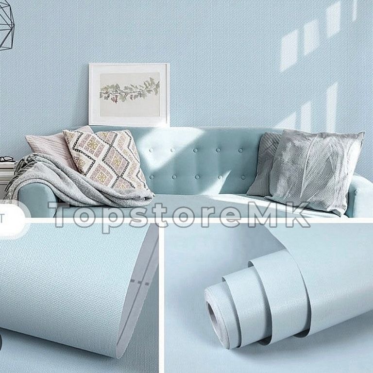 Самолеплива фолија тапета со текстура платно светло плава 2m x 60cm