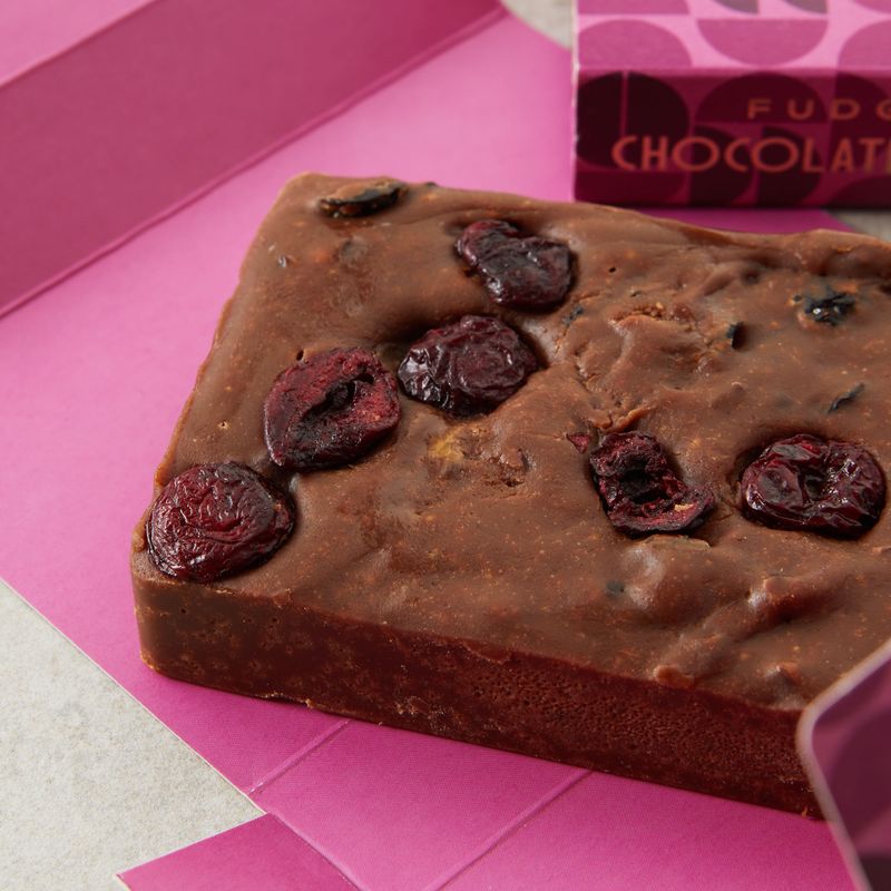 Fudge By Mella Chocolate, Sour Cherry + Nibs