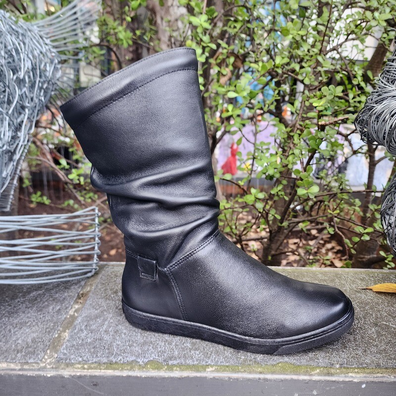 Froggies Ruched Flat Mid Calf Boot in Black