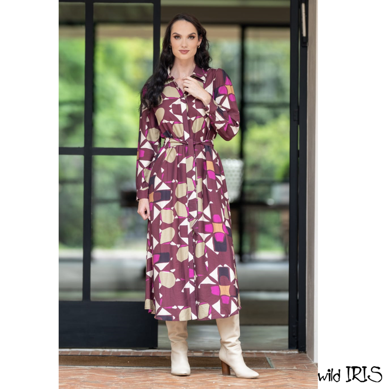 Mastik Burgandy Abstract Dress