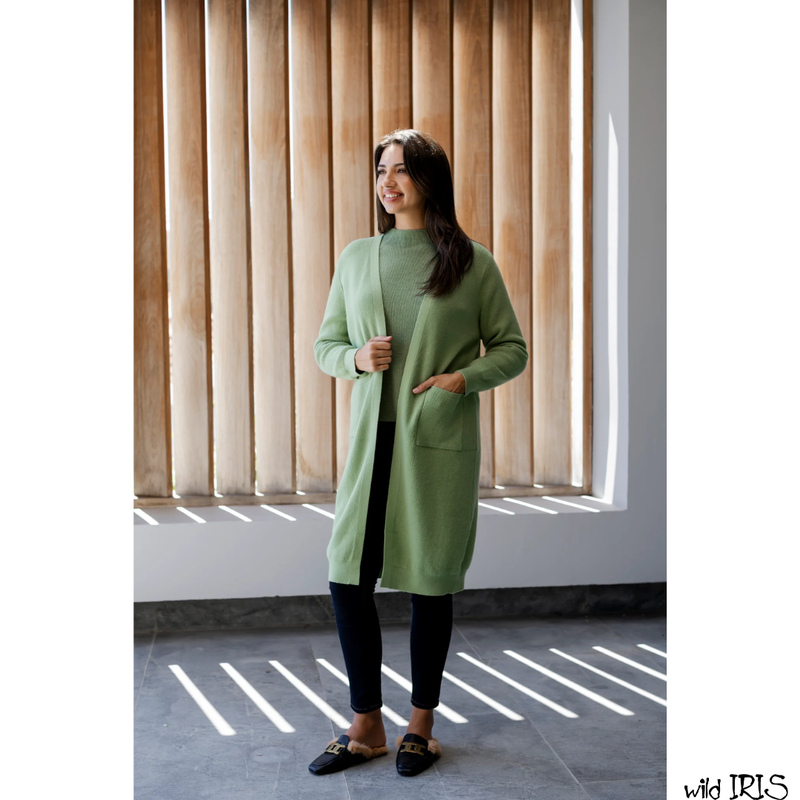 Slick-Fine Rib Pocket Cardigan, Sage
