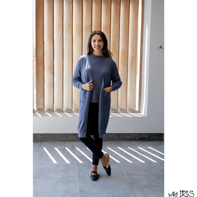 Slick-Fine Rib Pocket Cardigan, Denim