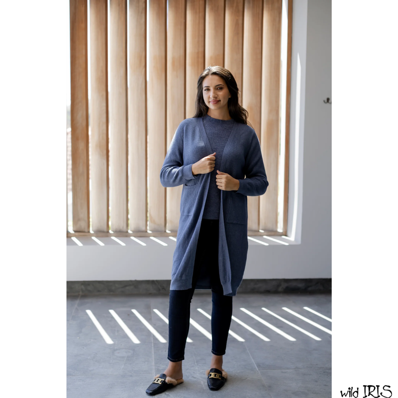 Slick-Fine Rib Pocket Cardigan, Denim