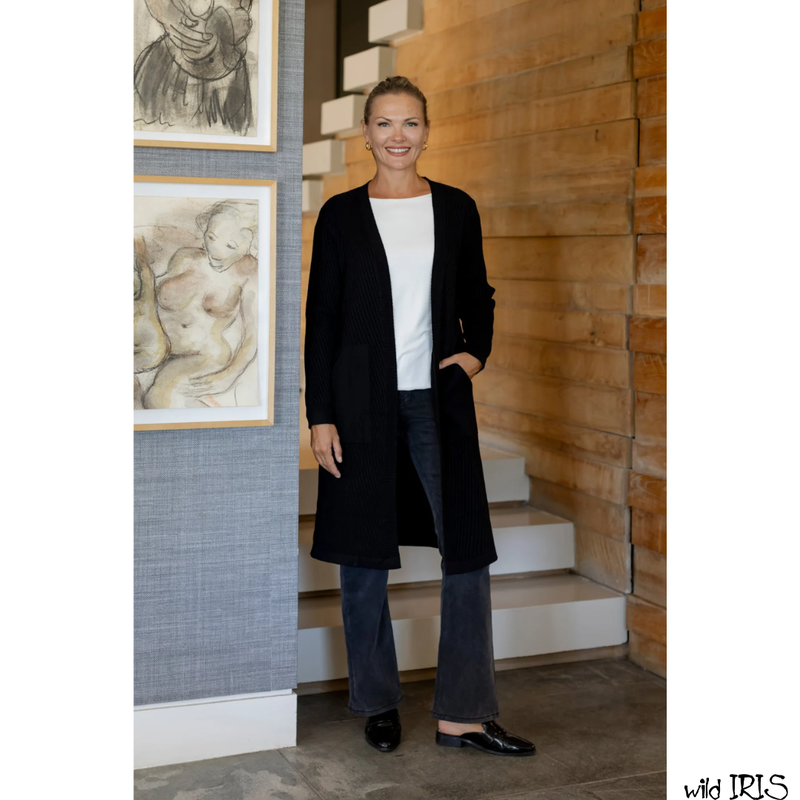 Slick-Rib Styled Cardi with Pockets, Black