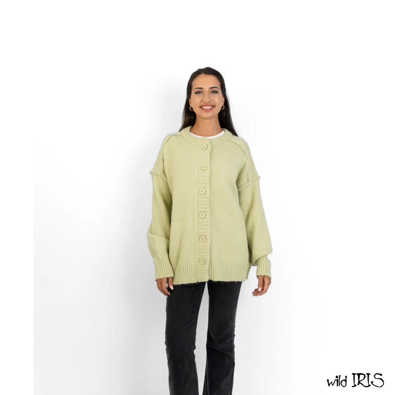Slick-Chunky Knit Cardi With Seam Detail