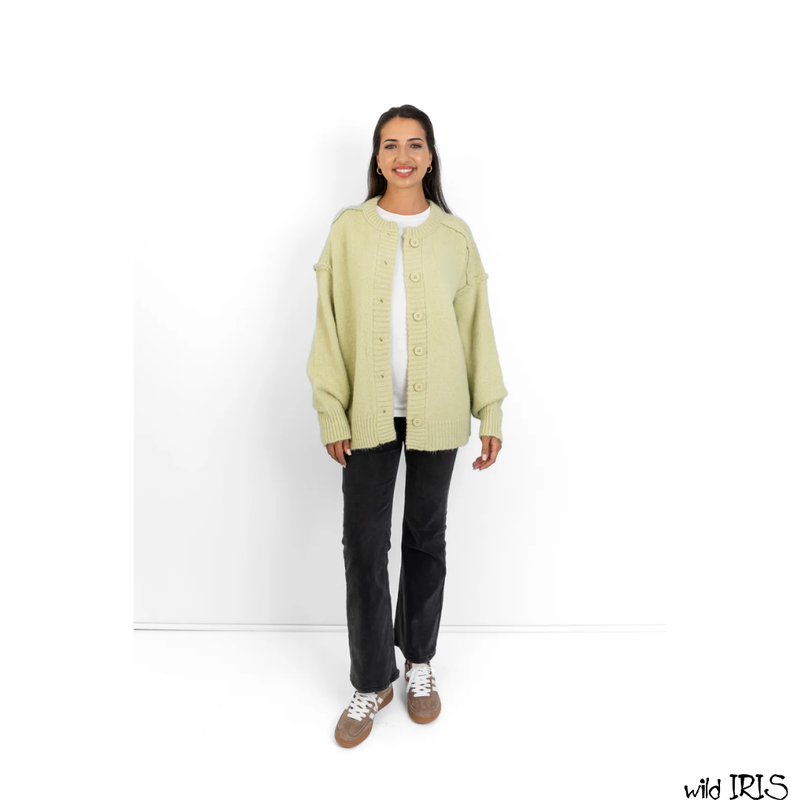 Slick-Chunky Knit Cardi With Seam Detail