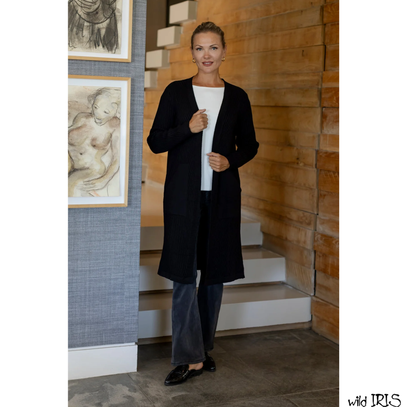 Slick-Rib Styled Cardi with Pockets, Black
