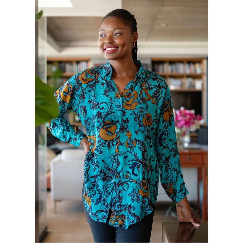 Iconic Sienna Blouse Turquoise Rose