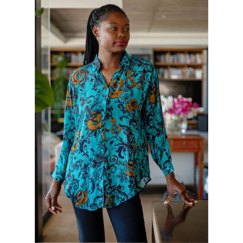 Iconic Sienna Blouse Turquoise Rose