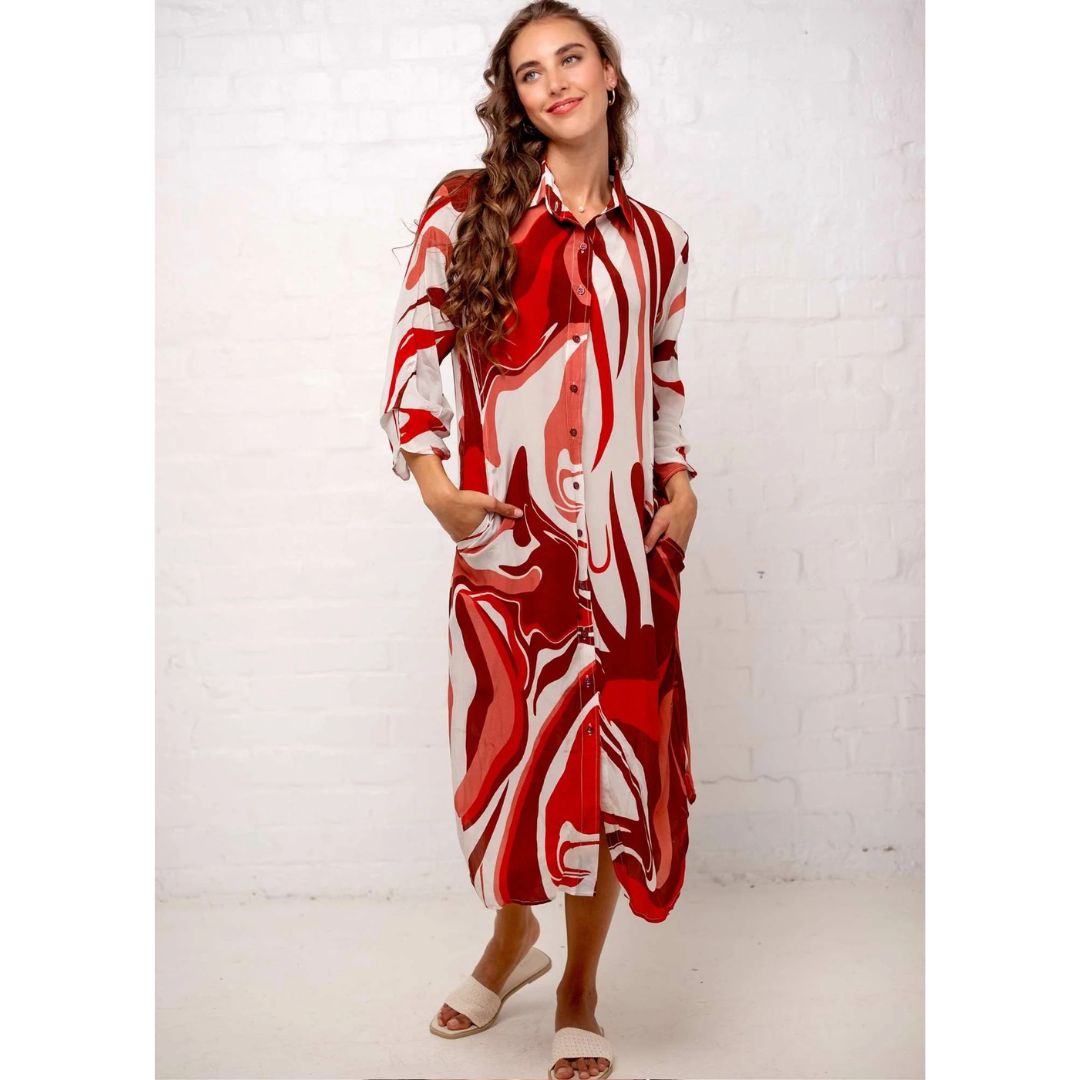 Iconic Leila Dress Red Rays