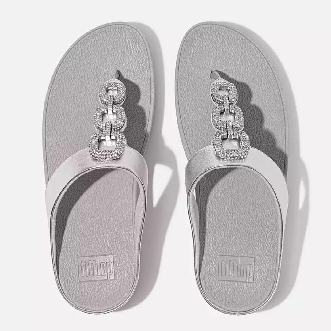 FitFlop Fino Crystal Chain Leather Silver