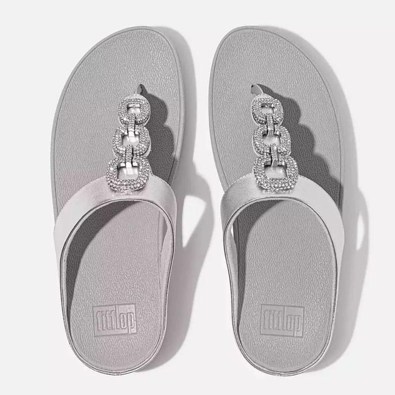 FitFlop Fino Crystal Chain Leather Silver