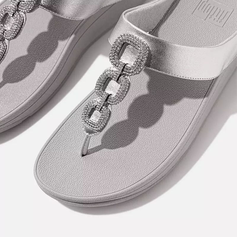 FitFlop Fino Crystal Chain Leather Silver